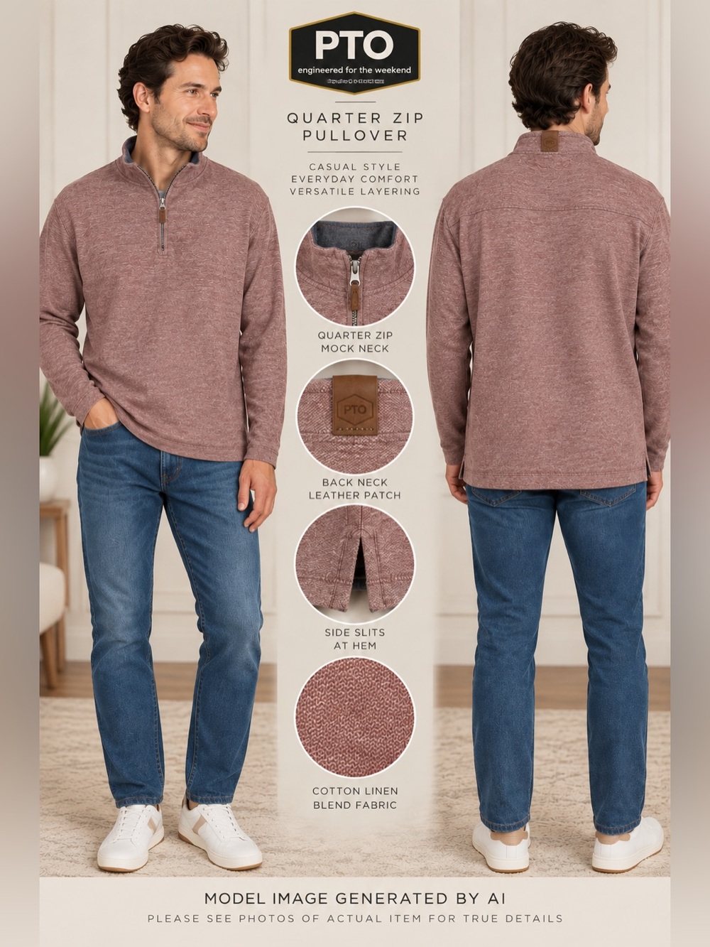 PTO Fundamental Coast 1/4 Zip Pullover XL Cotton Linen Coastal Casual Outdoors